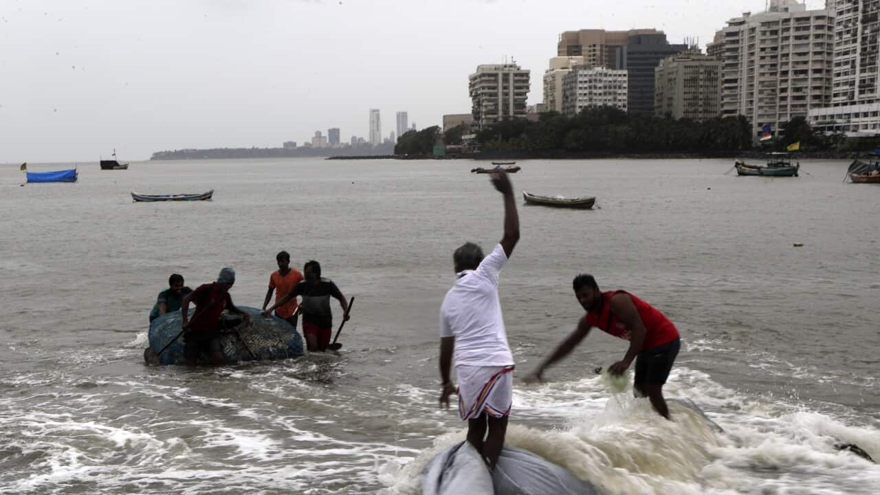 Fishermen in the Arabian sea as the cyclone gathers speed (AAP)