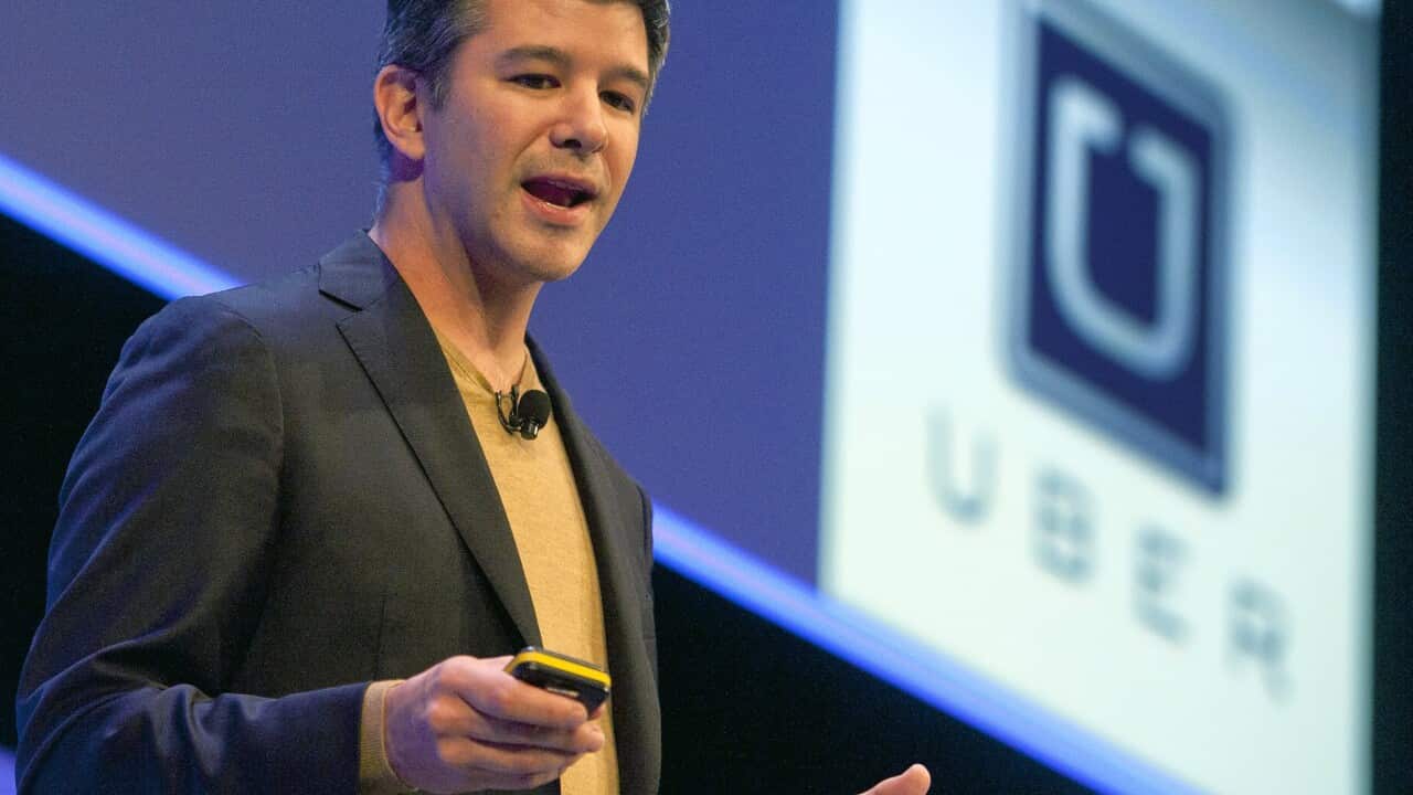CEO of Uber, delivers a speech at the Institute of Directors Convention at the Royal Albert Hall, Central London, Britain.
