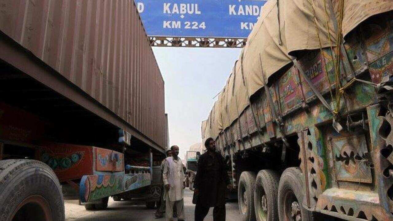 Trucks waiting at Torkham border