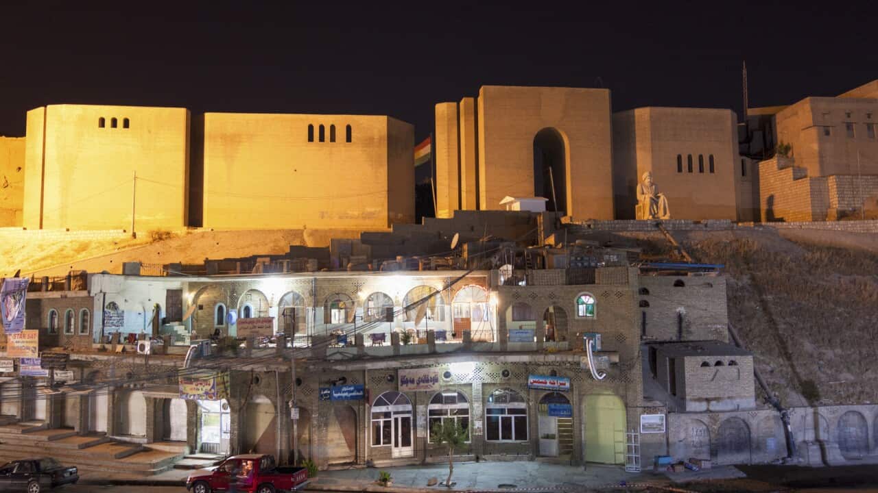 Erbil Citadel illuminated at night