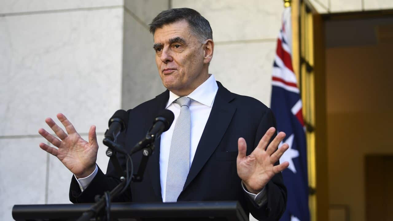 Australia's Chief Medical Officer Brendan Murphy speaks to the media during a press conference at Parliament House in Canberra, Wednesday, March 18, 2020. (AAP Image/Lukas Coch) NO ARCHIVING