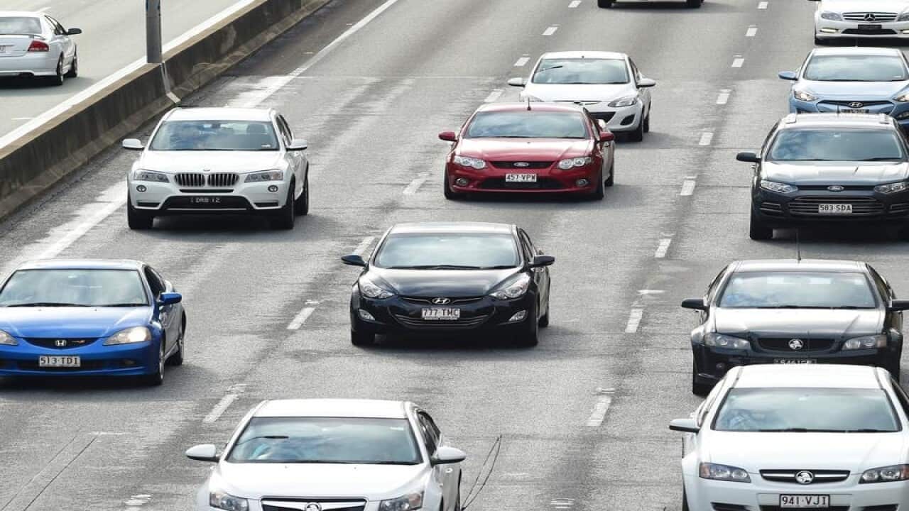 A lineup of traffic on one of the busiest roads in Australia.