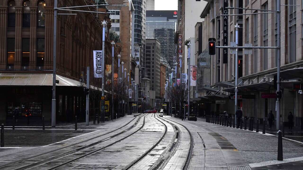 George Street is seen empty in Sydney's central business district on 29 June 2021.  