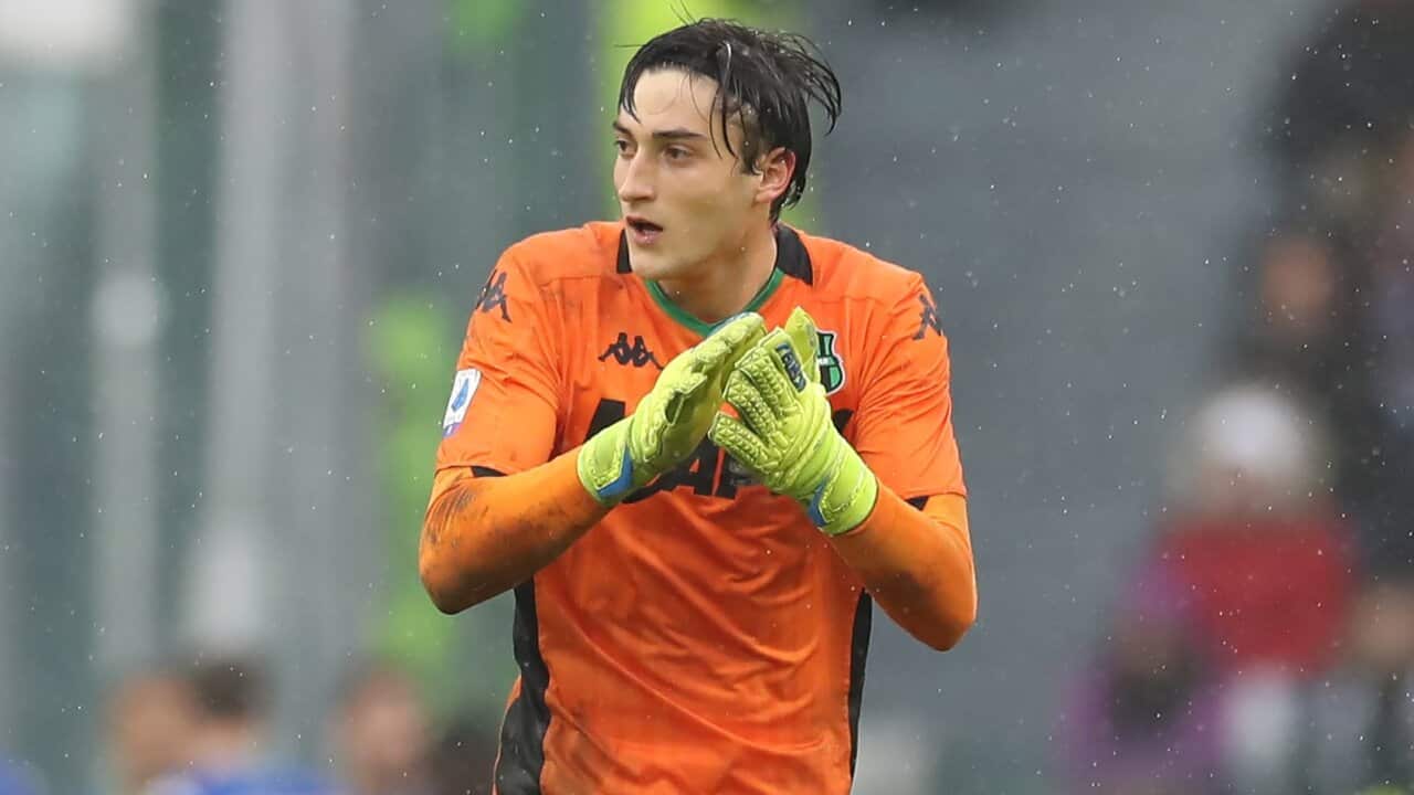 Stefano Turati of Sassuolo applauds after the side took a 1-0 lead through Jeremie Boga during the Serie A match at Allianz Stadium, Turin.