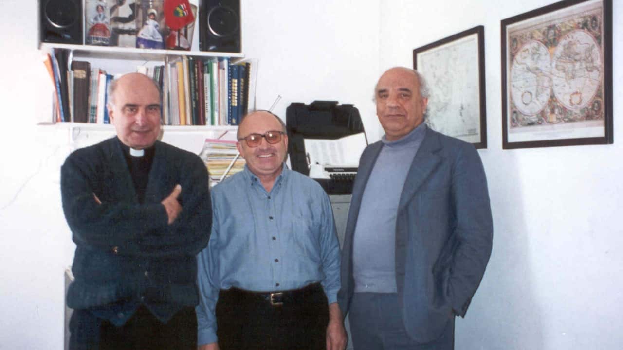Former director of the Malta Emigrants Commission, Mgr Philip Calleja, left, Mark Caruana, centre, and Fr Lawrence Attard.