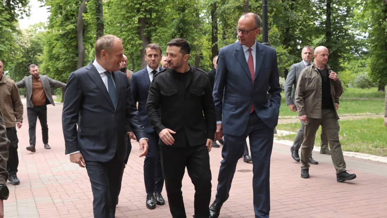 President Zelenskyy meeting with a group of European leaders pressing for a ceasefire (AAP)