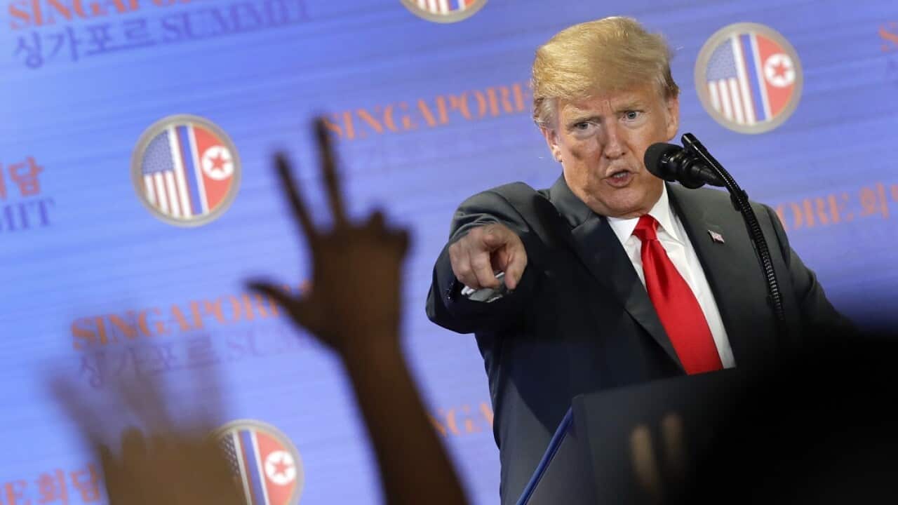 Donald Trump at a press conference in Singapore. 