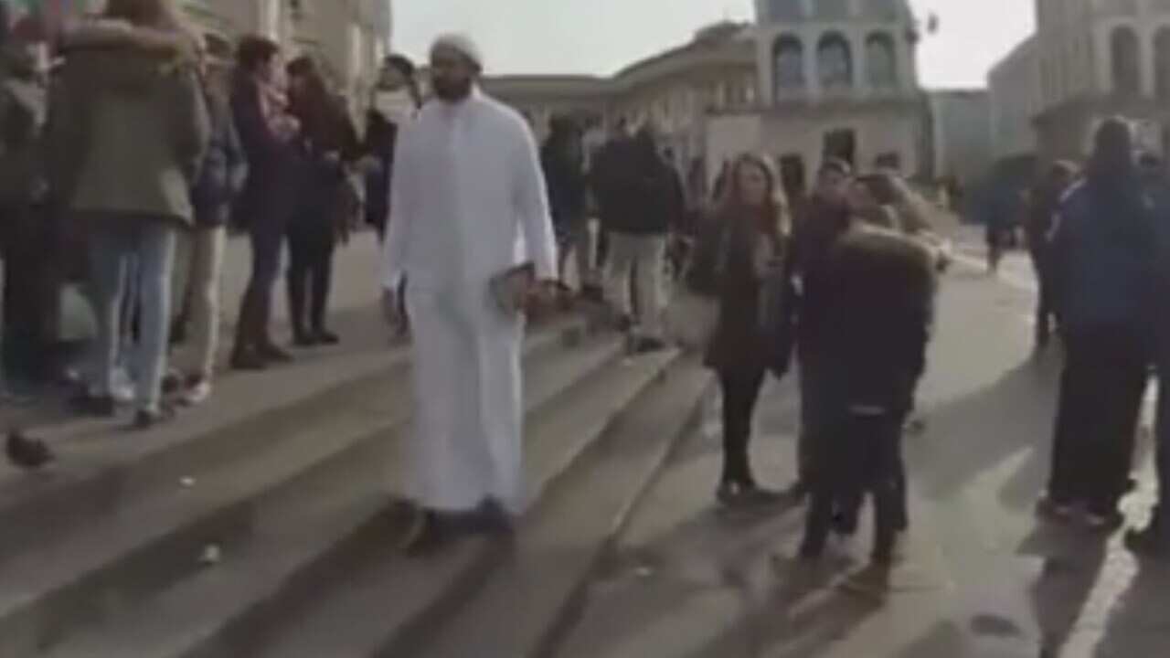 Footage shows student dressed as an imam insulted, harassed on Milan streets. (YouTube)