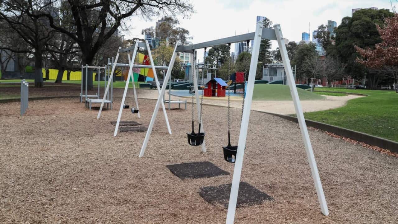 MELBOURNE, AUSTRALIA - AUGUST 17: An empty playground is seen at the Carlton gardens on August 17, 2021 in Melbourne, Australia. Lockdown restrictions have been extended for another two weeks across Melbourne as Victoria continues to record new cases of the highly infectious COVID-19 Delta variant. A curfew is also now in place from 9 pm to 5 am each night across the metropolitan area. The new restrictions will remain in place until 11.59 pm on Thursday, 2 September. (Photo by Asanka Ratnayake/Getty Images) Credit: Asanka Ratnayake/Getty Images