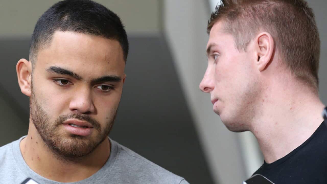 South Sydney Rabbitohs player Dylan Walker(left) and Aaron Gray