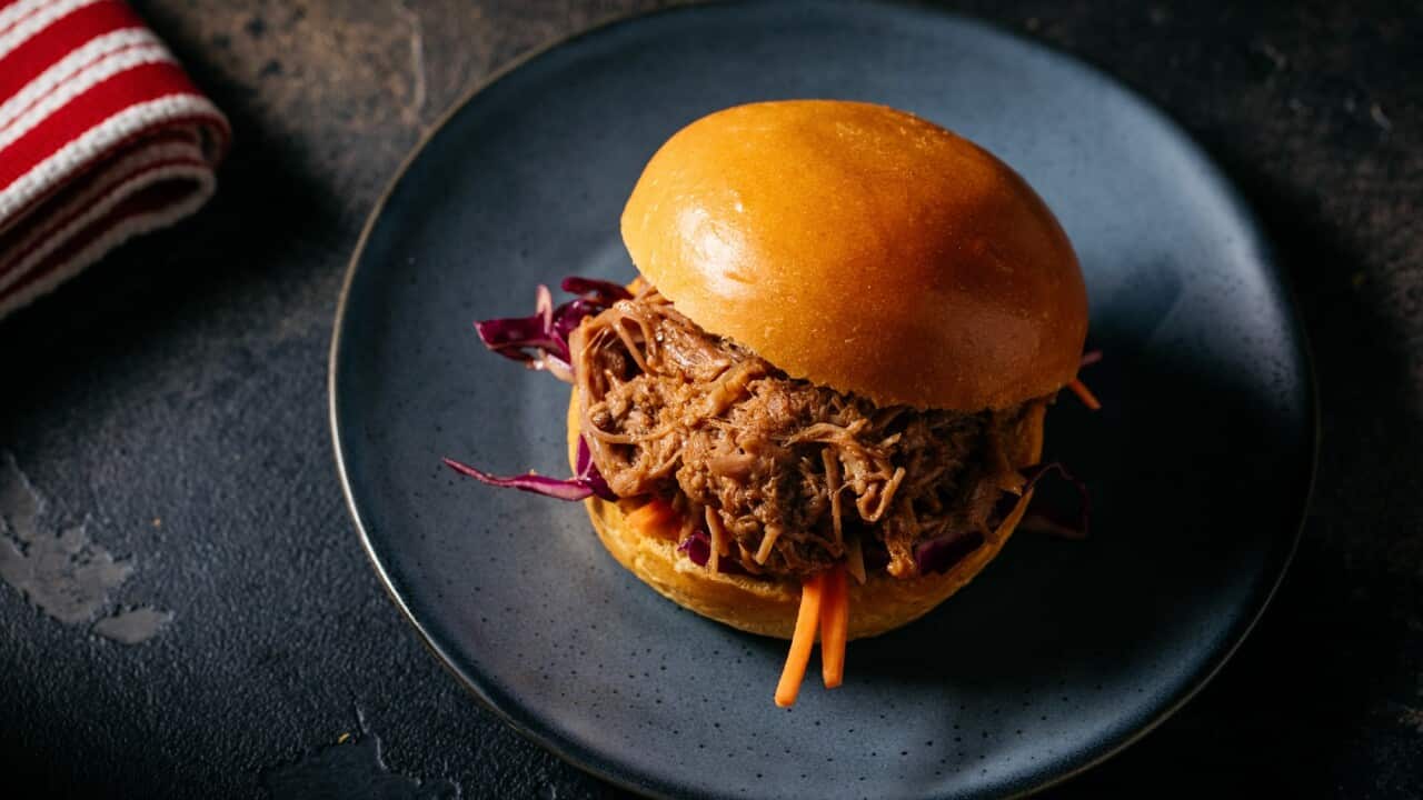 Pork scotch burgers with apple slaw