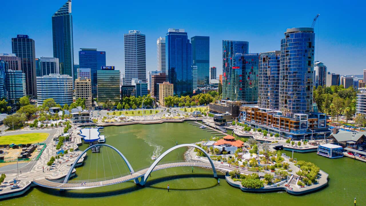 Aerial view of Elizabeth Quay waterfront, Perth - Western Australia