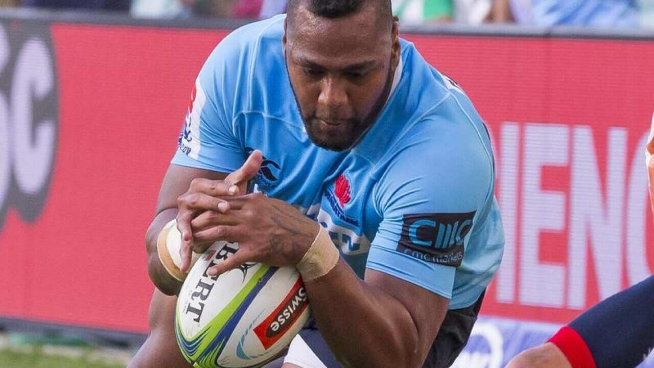 Taqele Naiyaravoro of the Waratahs scores.