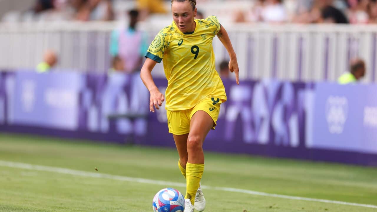 Caitlin Foord during the Women's group B match between Australia and Zambia during the Olympic Games Paris 2024 at Stade de Nice.