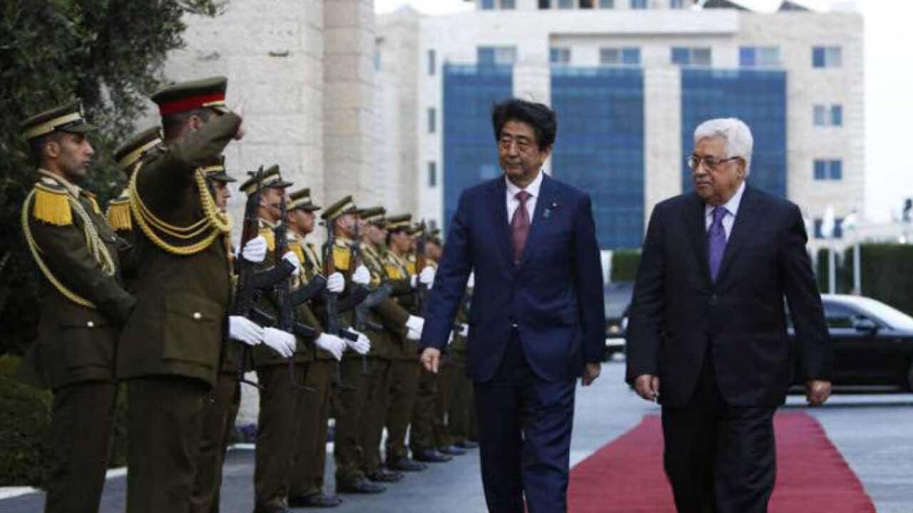 Japan Prime Minister Shinzo Abe and Palestinian President
