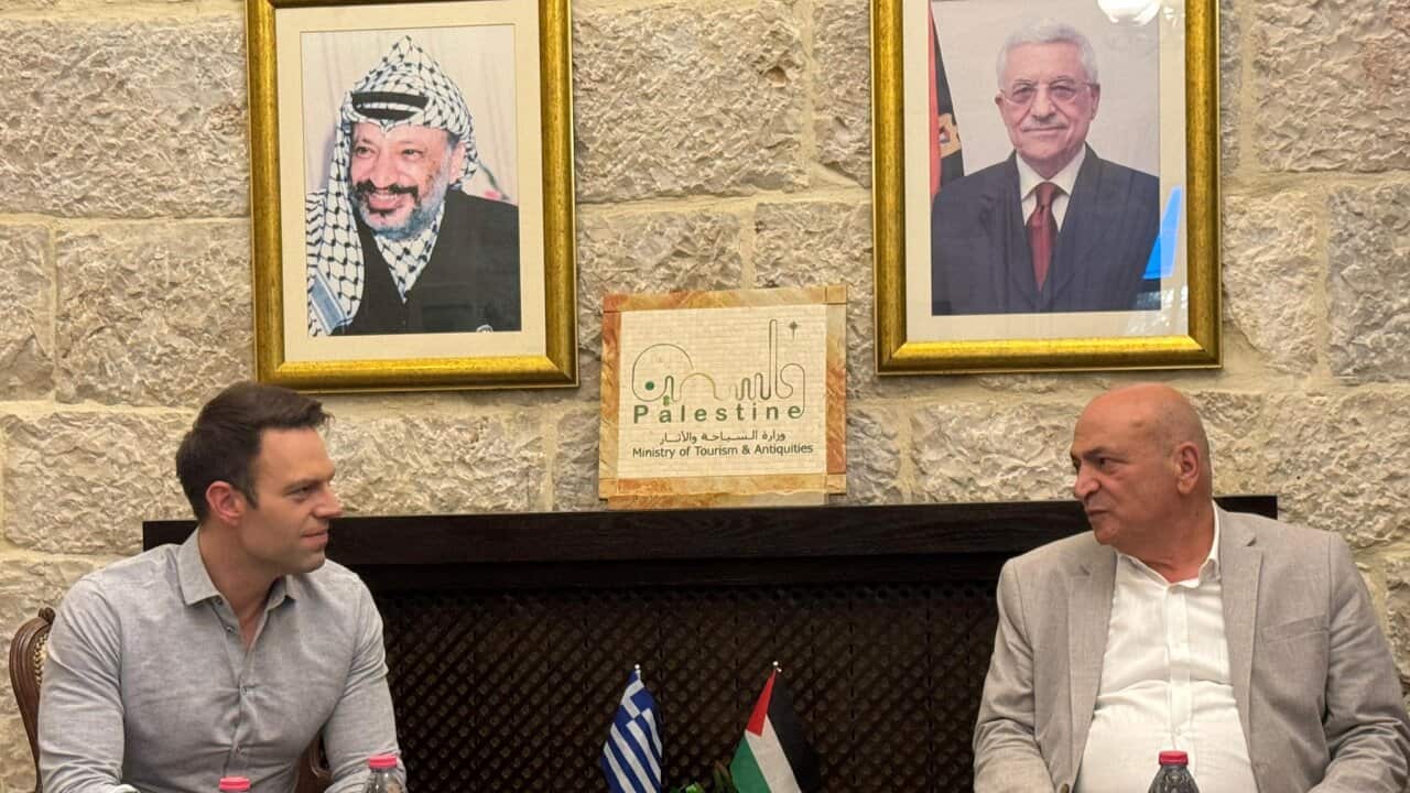 Συνάντηση του Στέφανου Κασσελάκη με τον υπουργό τουρισμού και αρχαιοτήτων της Παλαιστίνης Hani Al-Hayek στη Βηθλεέμ 