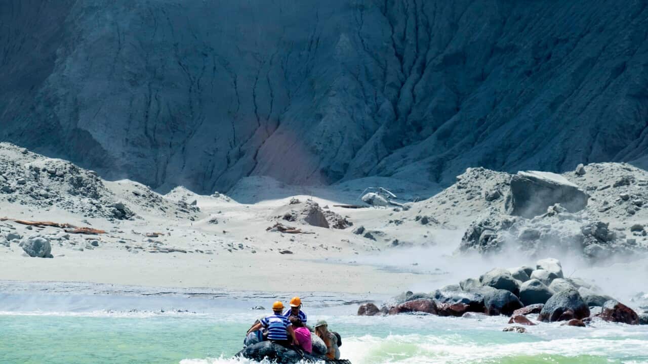 rescue boat leaving White Island
