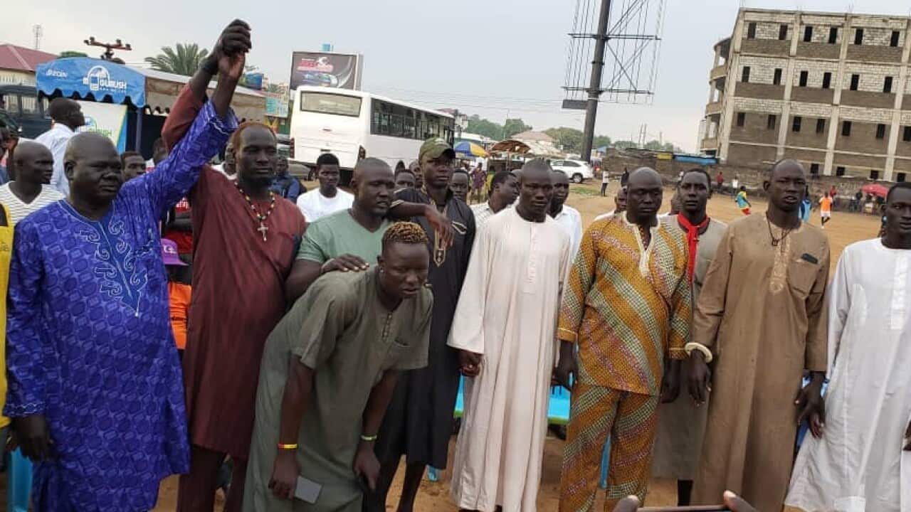 South Sudanese traditional wrestlers from Jonglei and Yirol