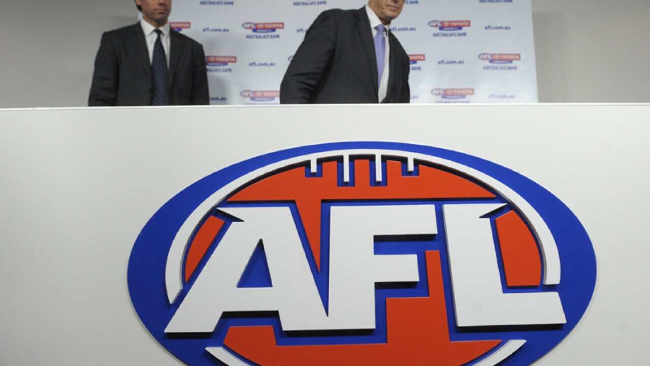 AFL CEO Gillon McLachlan (L) and Chairman Mike Fitzpatrick