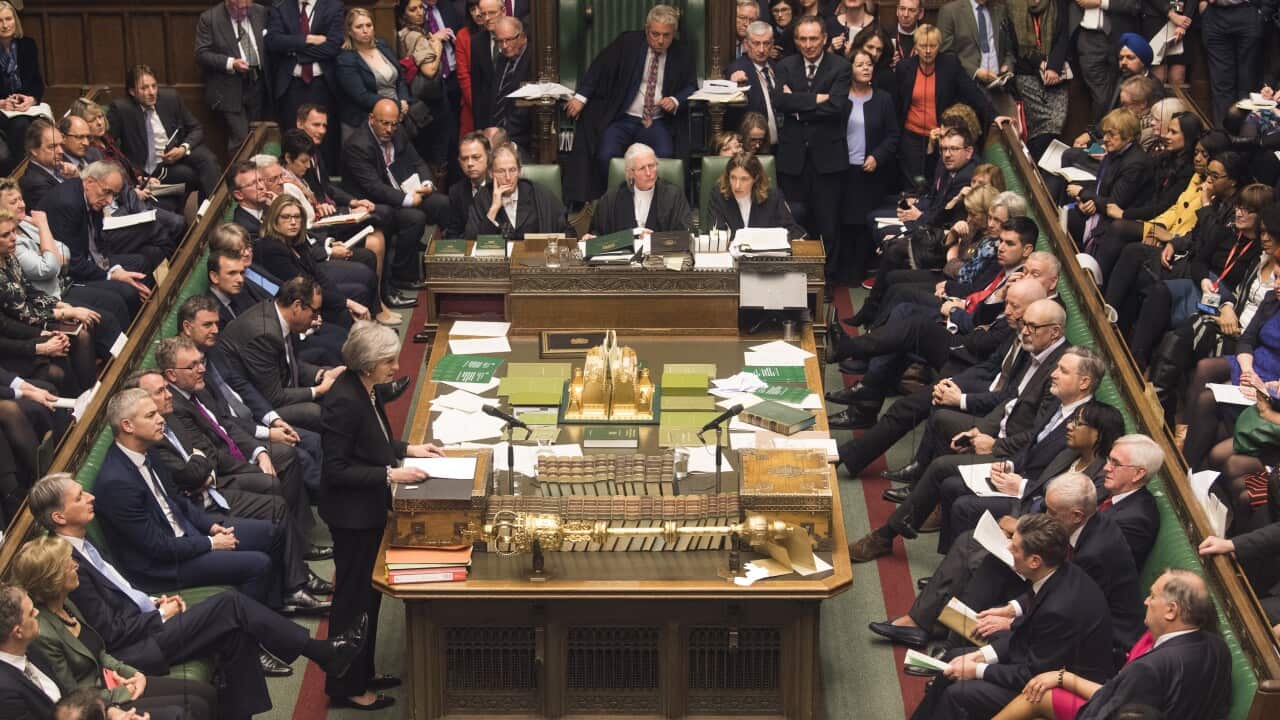 Prime Minister Theresa May as she addresses MPs following the results of voting on Amendments put forward by MPs over the Government's Brexit deal