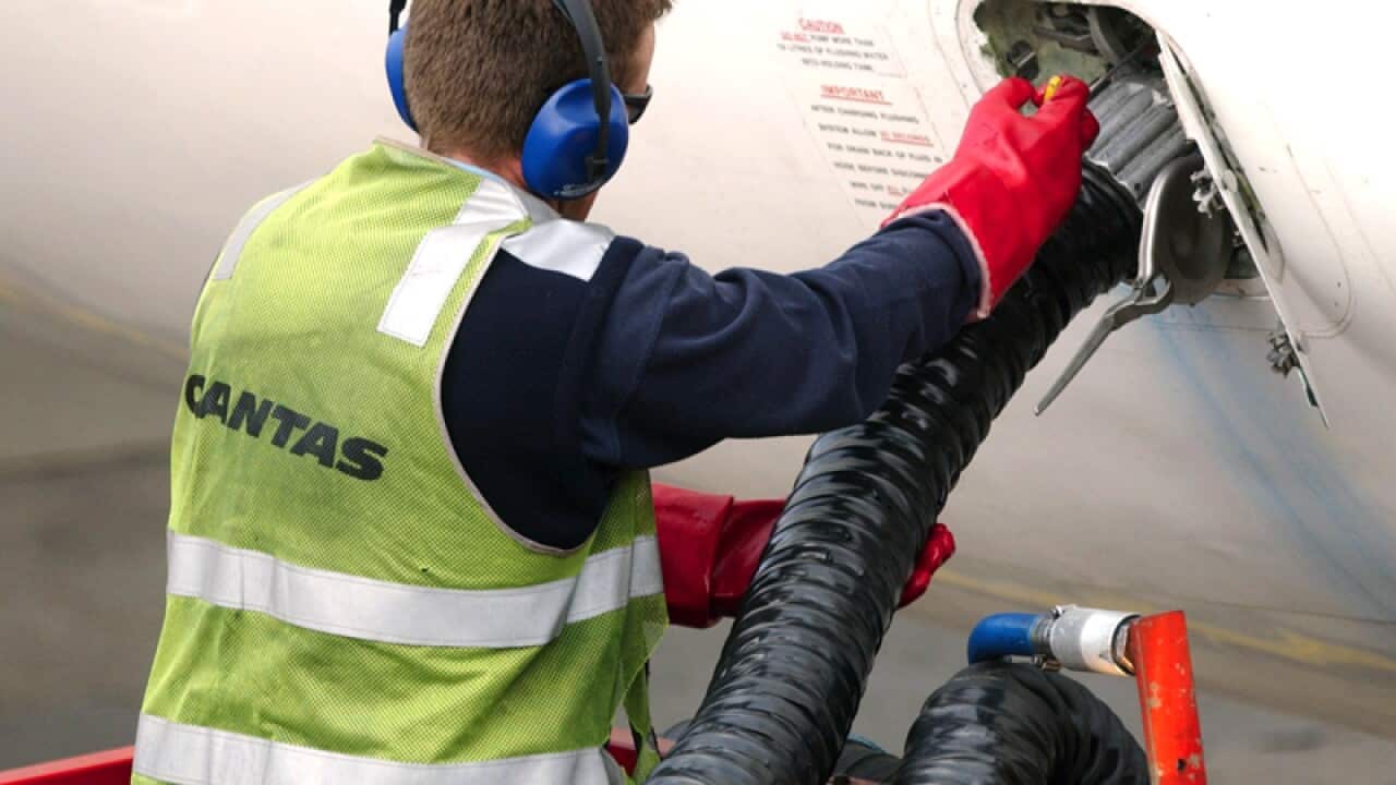 A Qantas maintenance worker at Tullamarine Airport