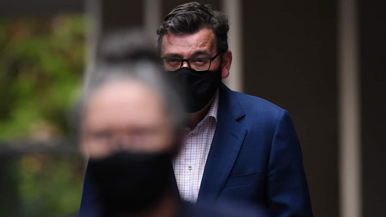 Victorian Premier Daniel Andrews arrives to a press conference in Melbourne, Monday, September 14, 2020.