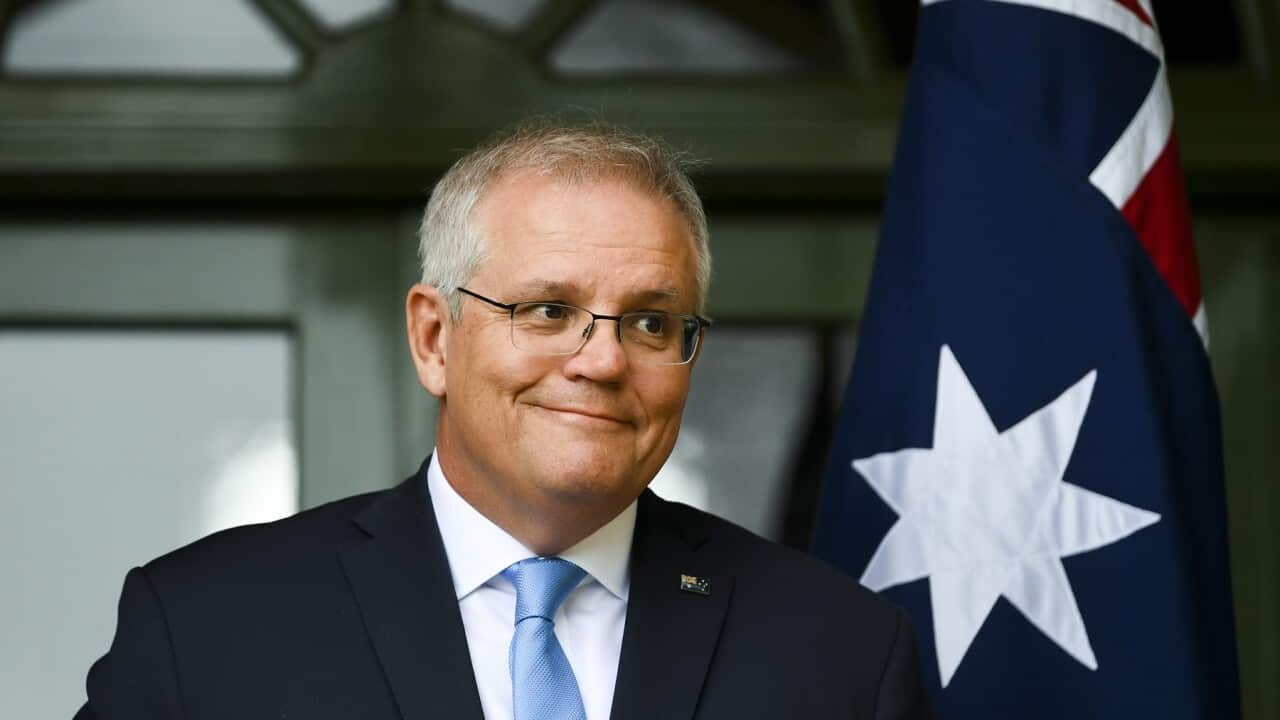 Australian Prime Minister Scott Morrison speaks to the media during a press conference at the Lodge in Canberra, Friday, October 1, 2021. (AAP Image/Lukas Coch) NO ARCHIVING