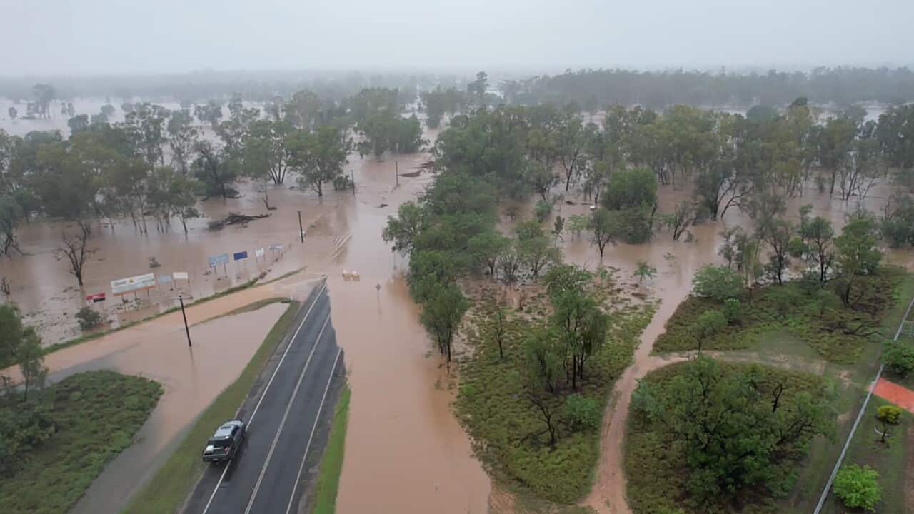 Drone footage of flooding at Clermont in Queensland