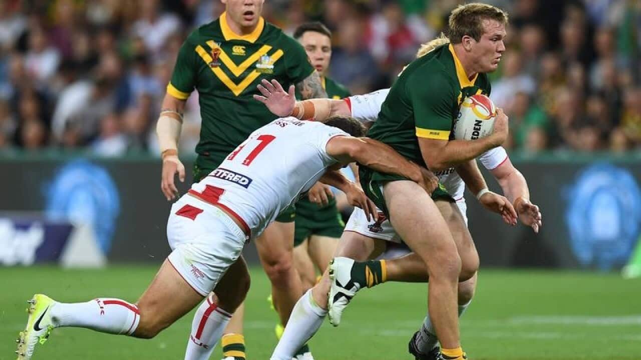 Jake Trbojevic of the Kangaroos is seen in action