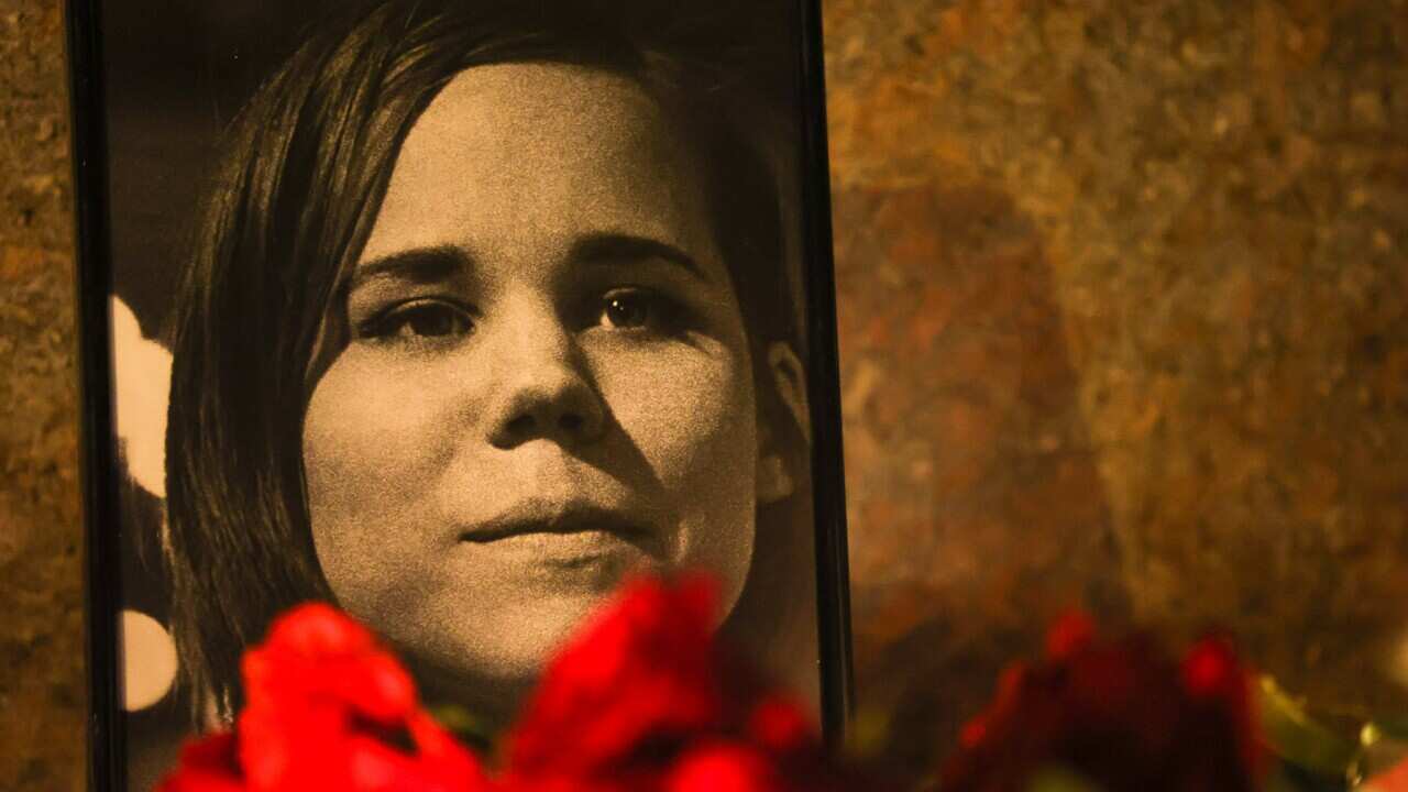 A memorial image of Daria Dugina (AAP)