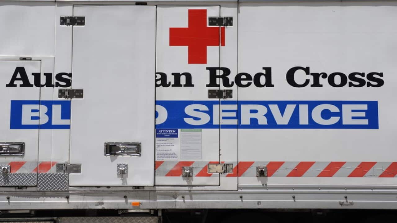 A Red Cross blood bank donation van
