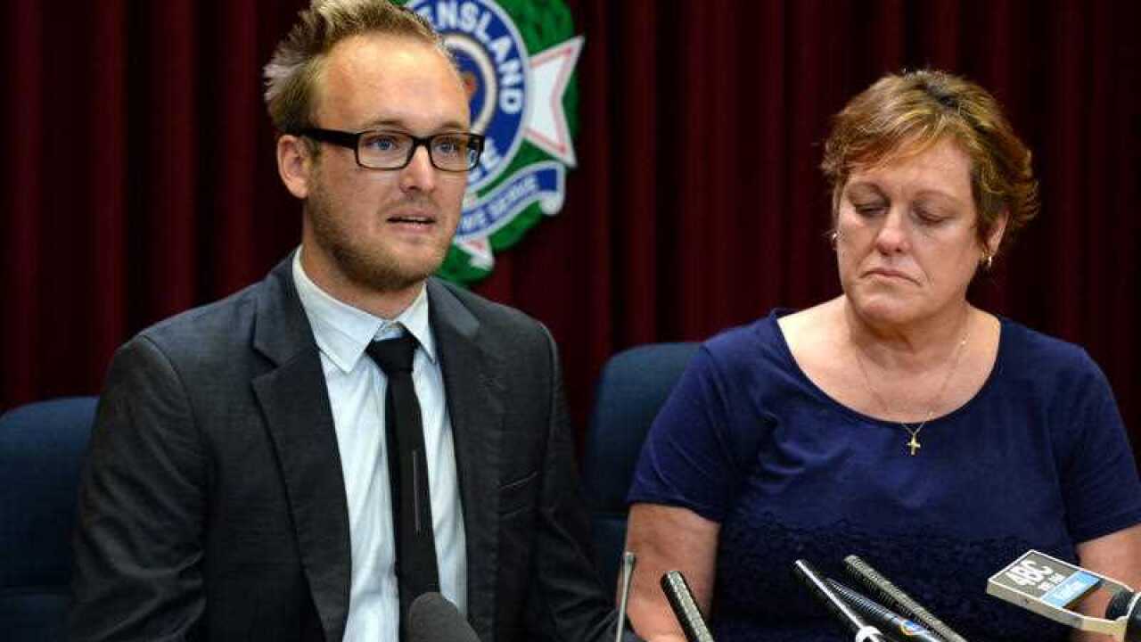 Jayden Burrows, son of Rod and Mary Burrows and Rod's sister Kaylene Mann read a statement to the media in Brisbane, Tuesday, March 25, 2014. (AAP)