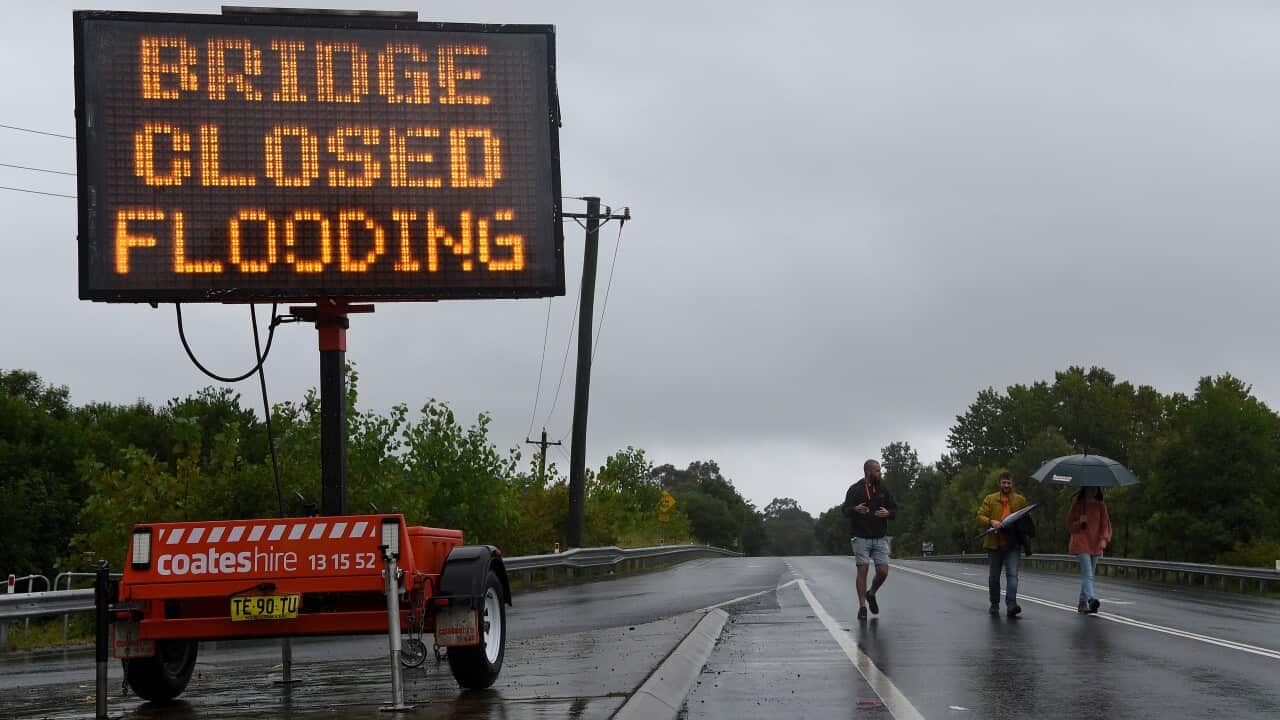 Notice of closure of the North Richmond Bridge is seen in Richmond, NSW.