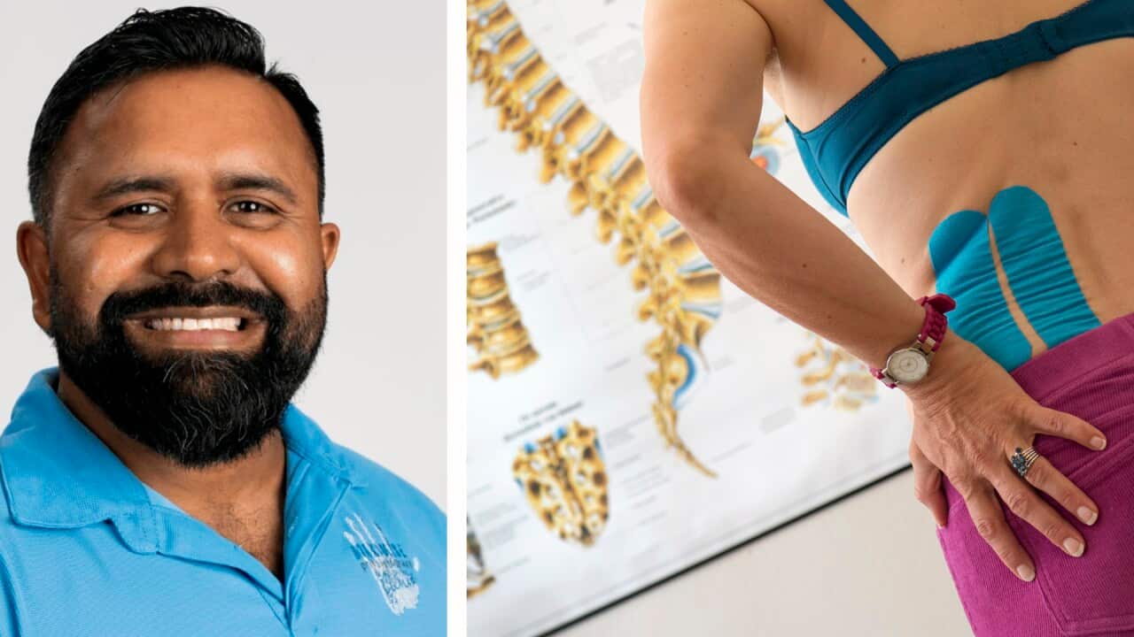 Sriharan “Kanna” Manogharan, Doctor of Physiotherapy (left); Back pain