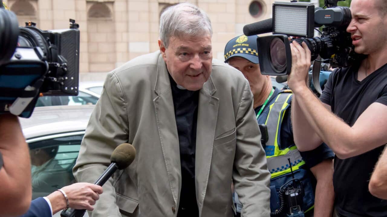 Cardinal George Pell arrives at the County Court in Melbourne, Australia (AAP)