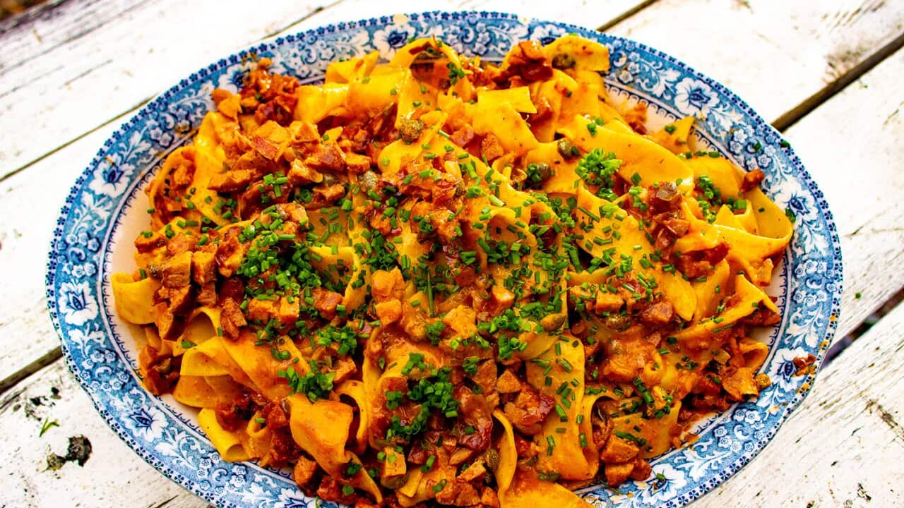 Smoked sausage stroganoff