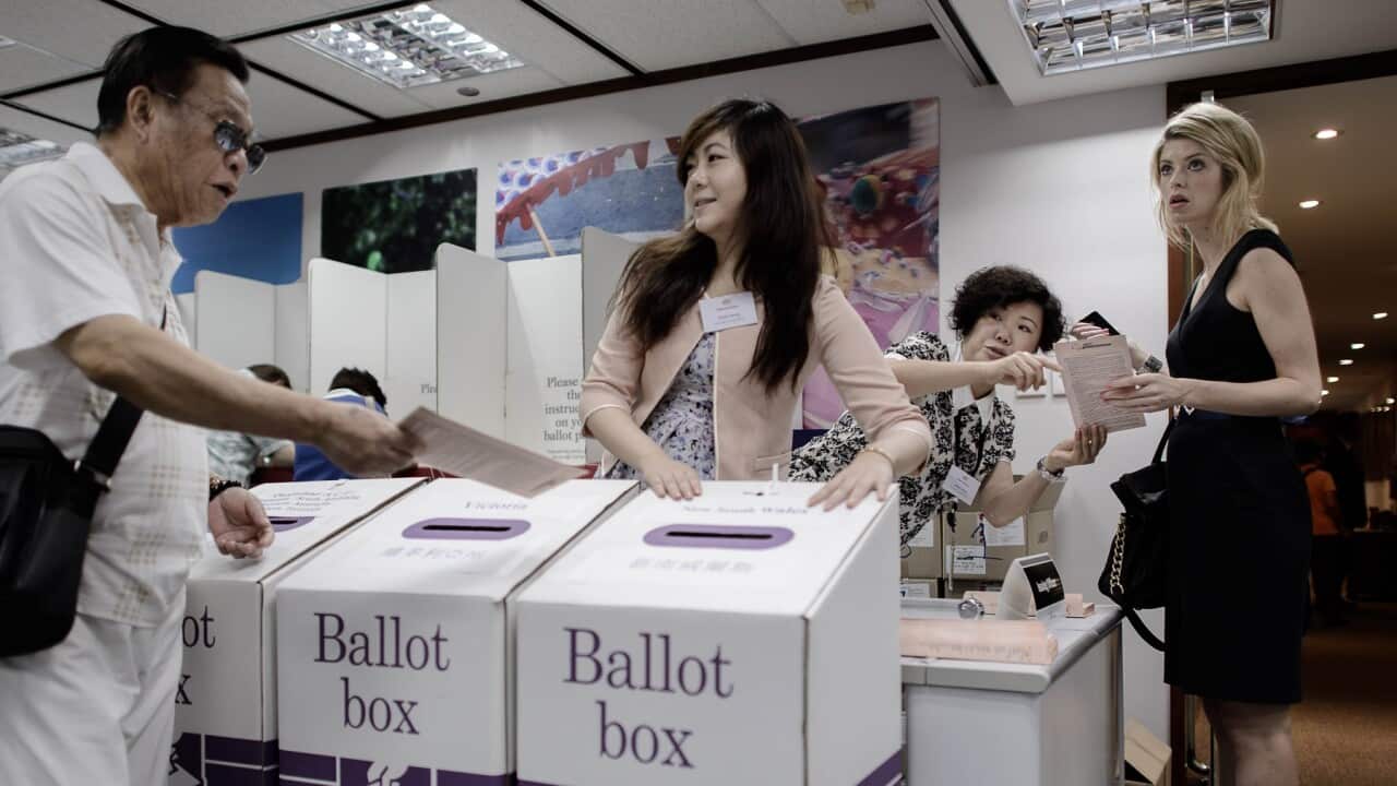 At the voting centre of the Australian Consulate-General in Hong Kong