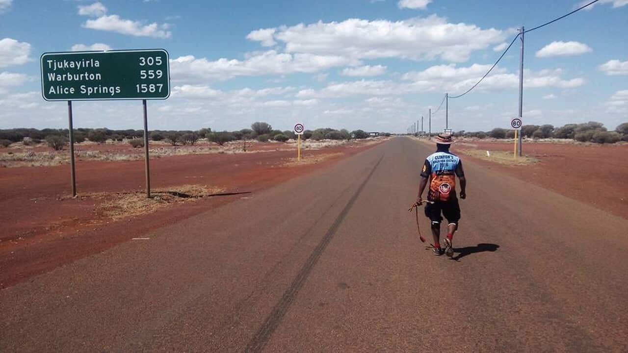 Clinton Pryor, 27, an Indigenous man who is walking from Perth to Canberra in protest of the forced closure of Aboriginal communities.