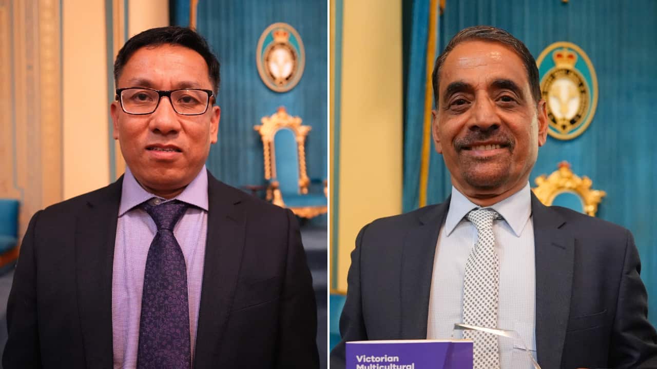 Parsu Budathoki (L) and Raju Adhikari (R) were among the 2025 Victorian Multicultural Awards for Excellence recipients.