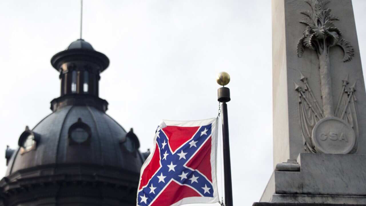 A Confederate battle flag flies in Columbia