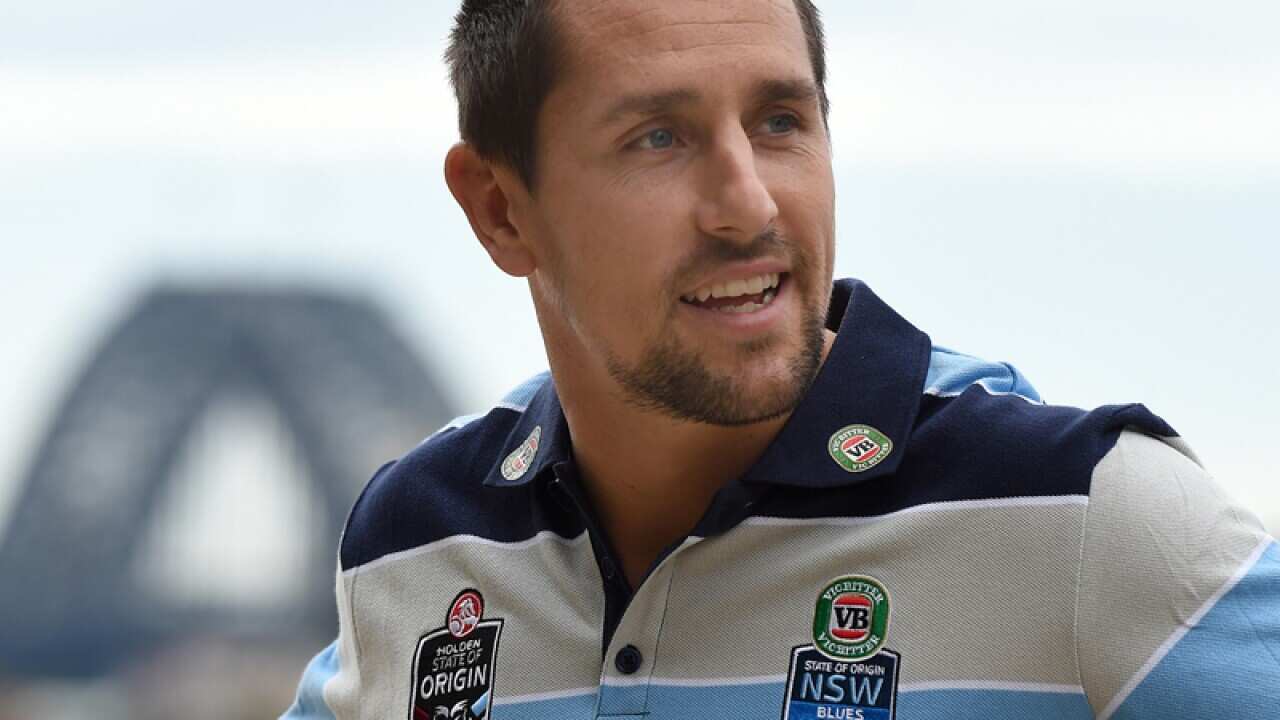 Mitchell Pearce during a NSW Blues media session