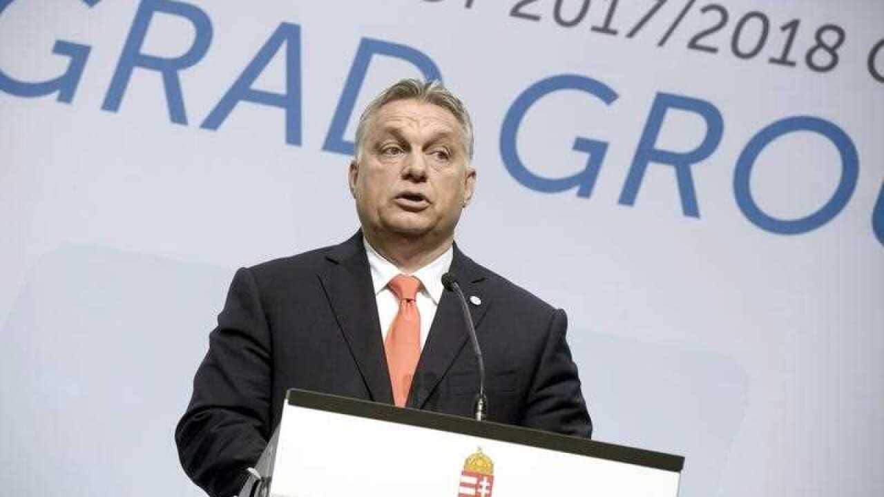 Hungarian Prime Minister Viktor Orban speaks during a press conference following the summit of the V4 countries and Austria