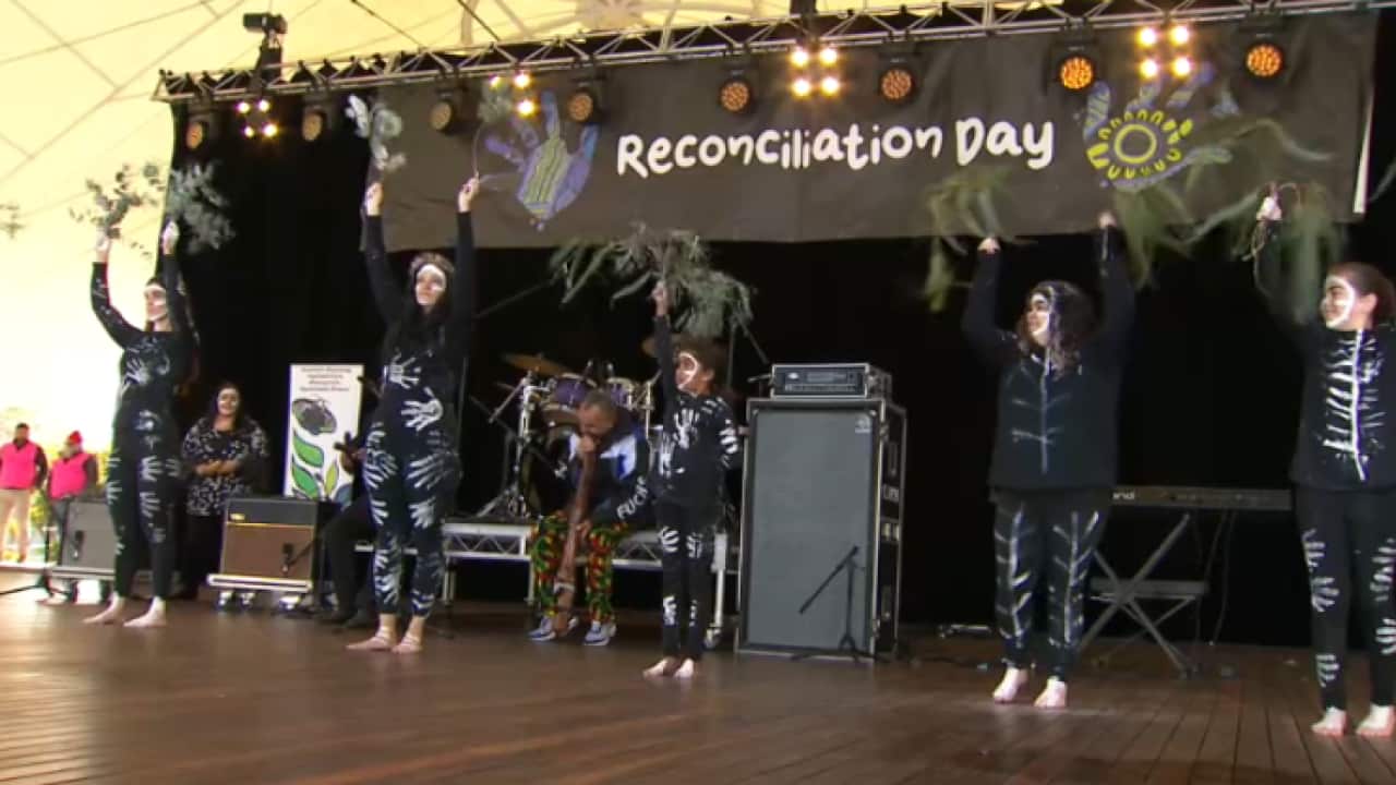 Yukkumbruk Dance Group performing at opening of Reconciliation Week (SBS).png