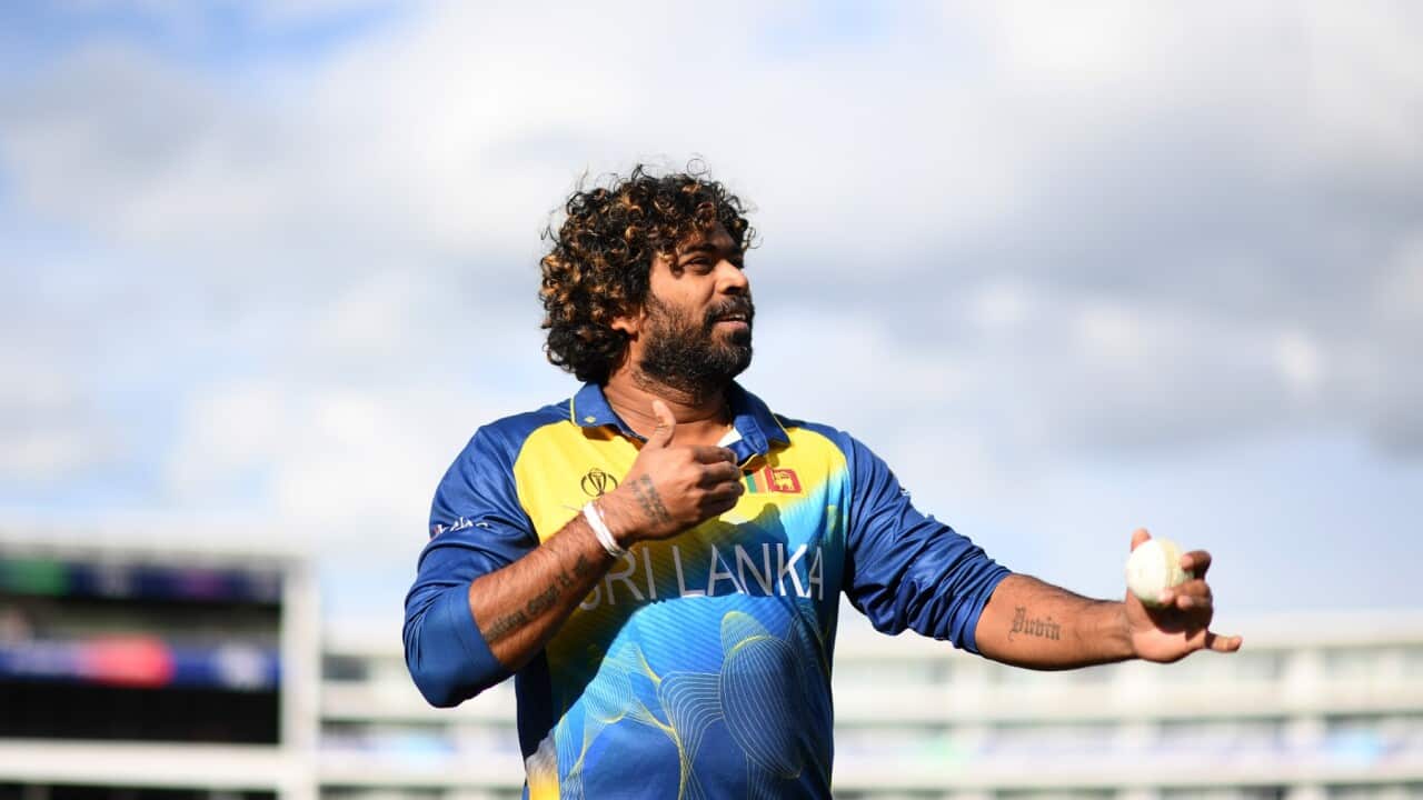: Lasith Malinga of Sri Lanka looks on during the ICC Cricket World Cup 2019 Warm Up match between Australia and Sri Lanka at Ageas Bowl on May 27, 2019 in Southampton, England