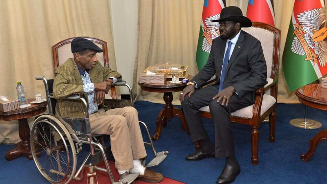 President Salva Kiir Mayardit with late Dr Monsour Khalid