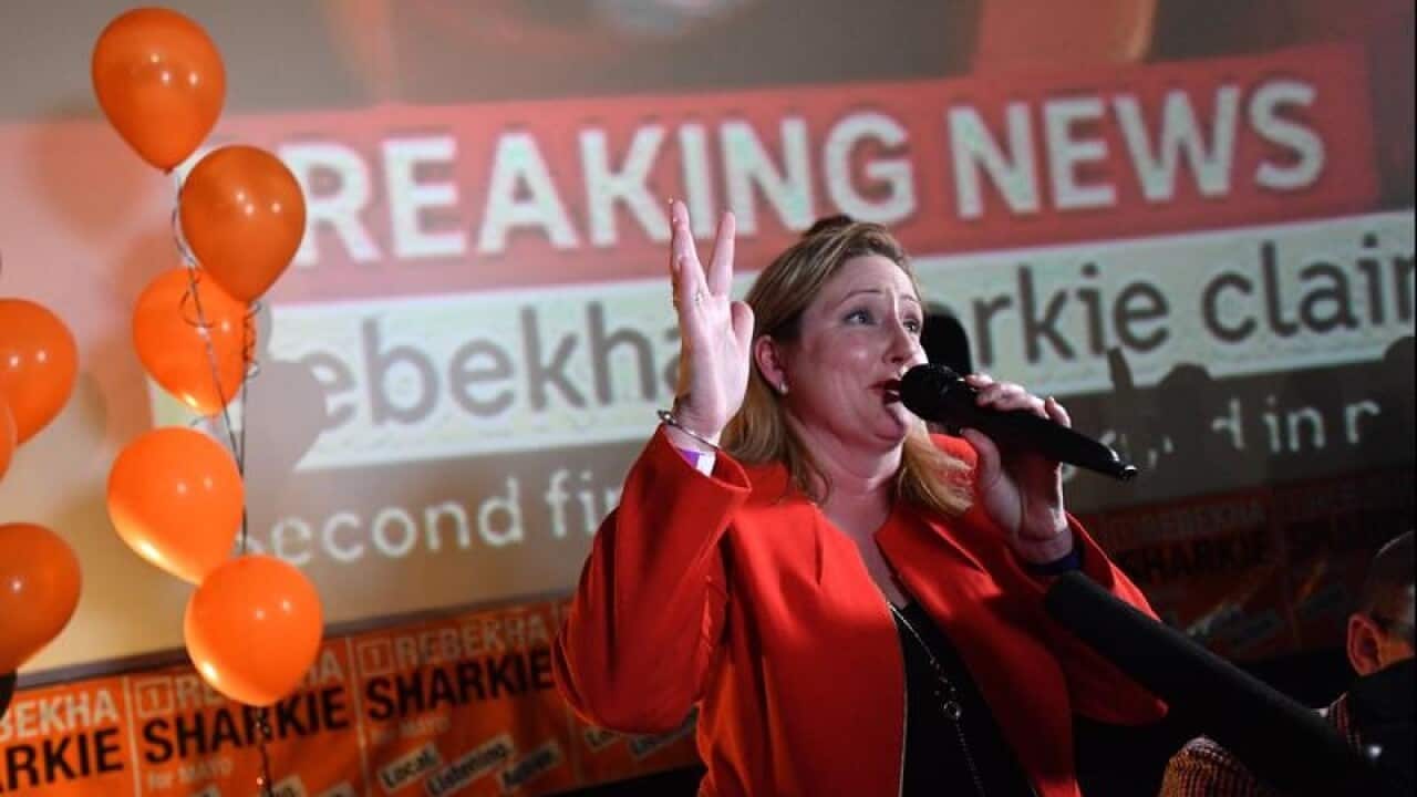 Centre Alliance candidate for Mayo, Rebekha Sharkie celebrates.