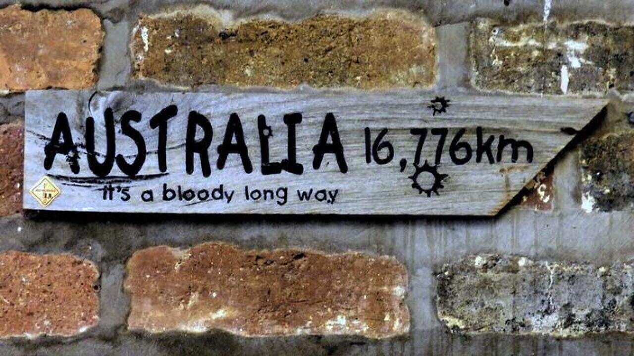 Australia sign on a wood plank