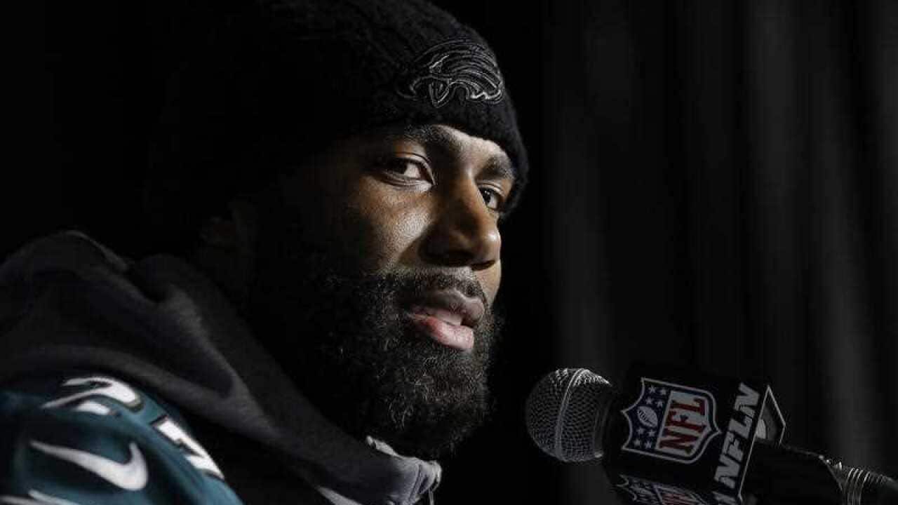 Philadelphia Eagles strong safety Malcolm Jenkins takes part in a media availability for the NFL Super Bowl 52 football game.