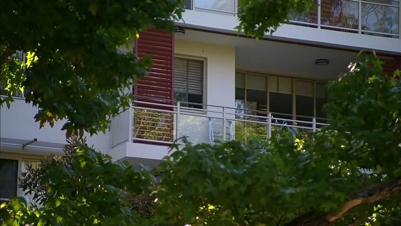 The exterior of the apartment building.