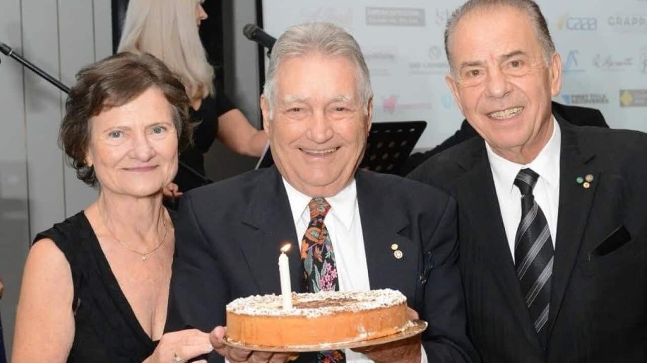 Peter Ciani and his partner Ivana with Filippo Navarra at “Le Montage” celebrating his ninetieth birthday.